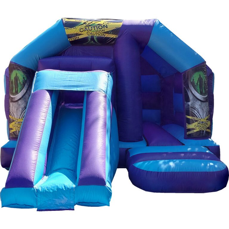 Caution Toxic Biohazard Front Slide Bouncy Castle Hire Farnborough - Kingdom of Castles