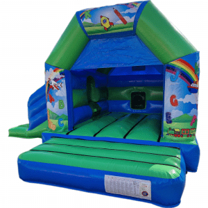 ABC Rainbows Blue & Green Disco Bouncy Castle Slide Hire Farnborough - Kingdom of Castles
