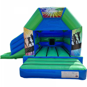 Disco 2 Blue & Green Disco Bouncy Castle Slide Hire Farnborough - Kingdom of Castles