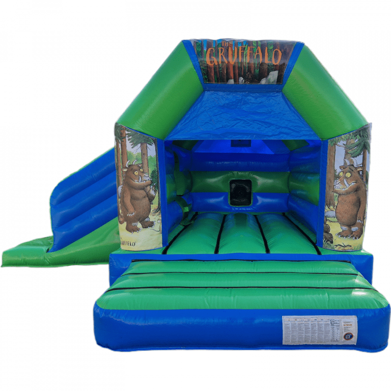 Gruffalo Blue & Green Disco Bouncy Castle Slide Hire Farnborough - Kingdom of Castles