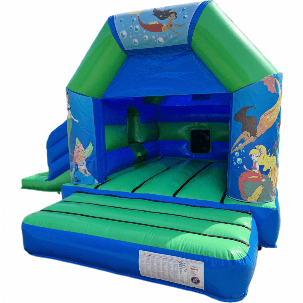 Mermaids Blue & Green Disco Bouncy Castle Slide Hire Farnborough - Kingdom of Castles