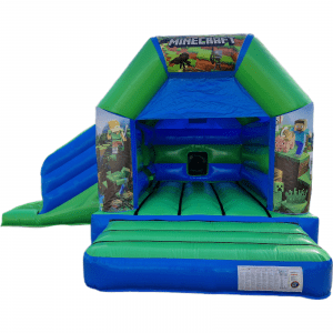 Minecraft Blue & Green Disco Bouncy Castle Slide Hire Farnborough - Kingdom of Castles