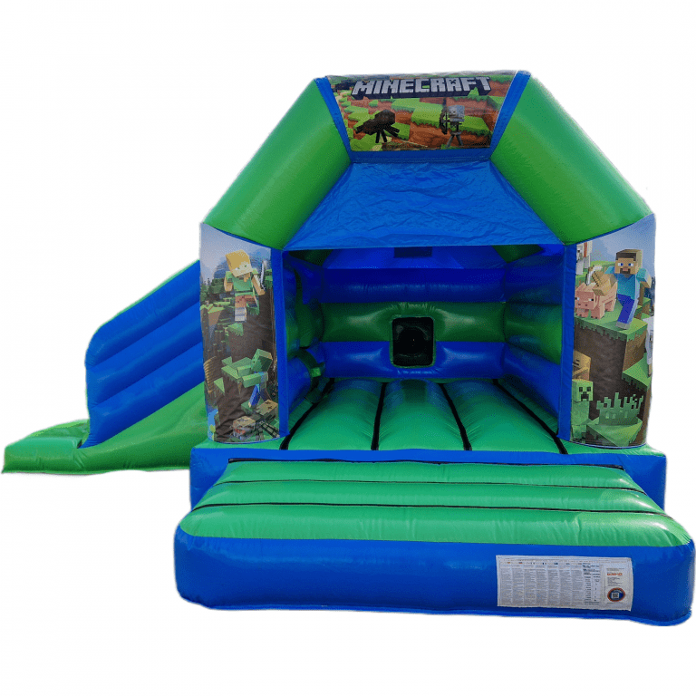 Minecraft Blue & Green Disco Bouncy Castle Slide Hire Farnborough - Kingdom of Castles