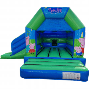 Peppa Pig Blue & Green Disco Bouncy Castle Slide Hire Farnborough - Kingdom of Castles
