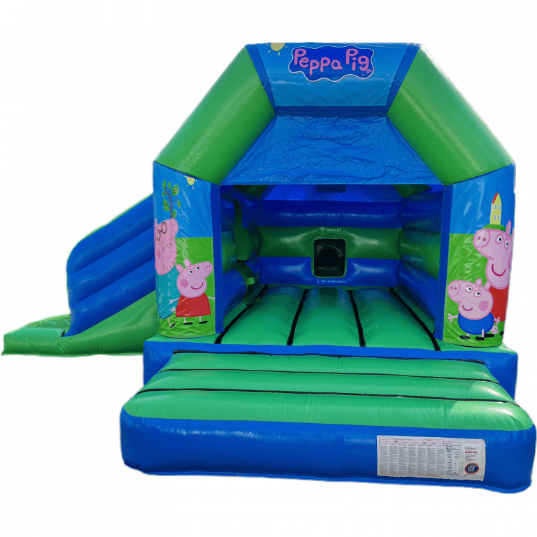 Peppa Pig Blue & Green Disco Bouncy Castle Slide Hire Farnborough - Kingdom of Castles