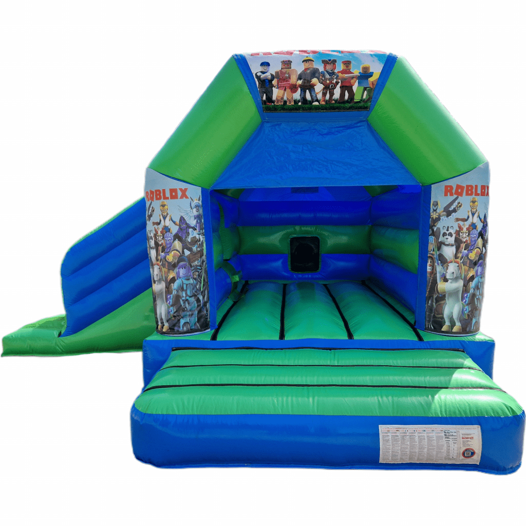 Roblox Blue & Green Disco Bouncy Castle Slide Hire Farnborough - Kingdom of Castles