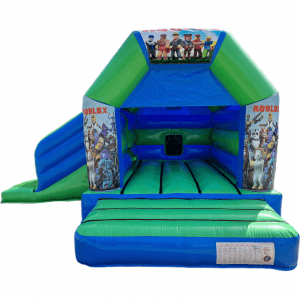 Roblox Blue & Green Disco Bouncy Castle Slide Hire Farnborough - Kingdom of Castles