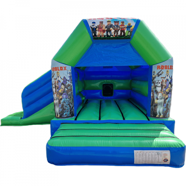 Roblox Blue & Green Disco Bouncy Castle Slide Hire Farnborough - Kingdom of Castles