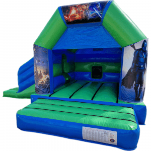 Star Wars Blue & Green Disco Bouncy Castle Slide Hire Farnborough - Kingdom of Castles