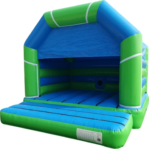 Green and Blue Adult Bouncy Castle Disco Ready - Kingdom of Castles Farnborough