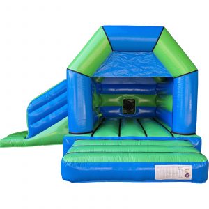 Blue & Green Disco Bouncy Castle Slide Hire Farnborough - Kingdom of Castles