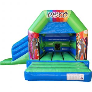 Disco Blue & Green Disco Bouncy Castle Slide Hire Farnborough - Kingdom of Castles